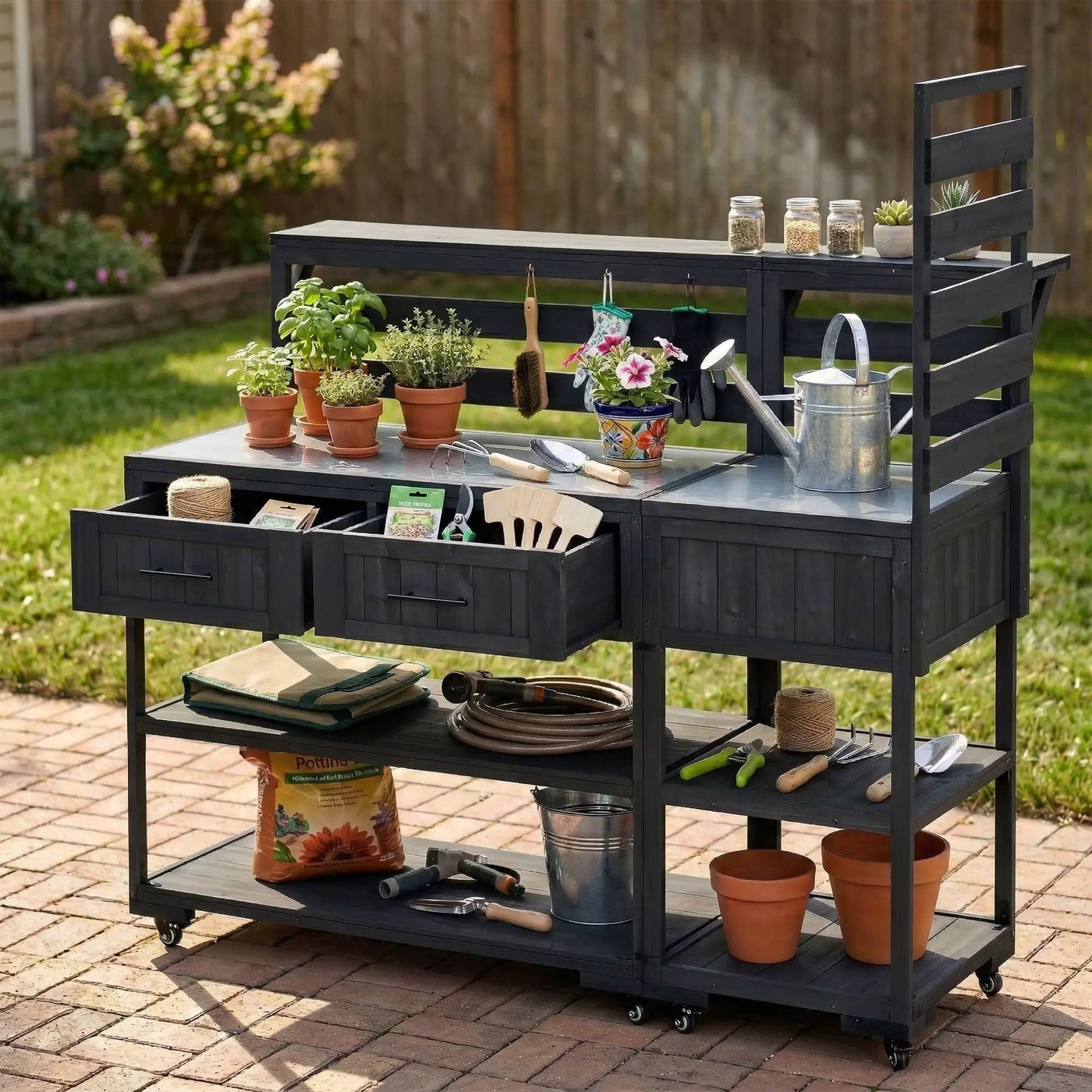 TOPMAX 62.3'' Patio Kitchen Island Solid Wood Kitchen Cart by HouseOfZazla