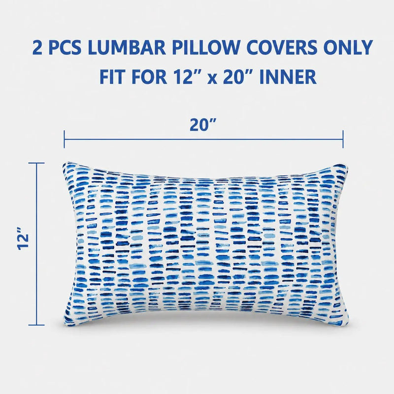 2 Pack Outdoor Lumbar Pillow Covers - Blue Dash by HouseOfZazla