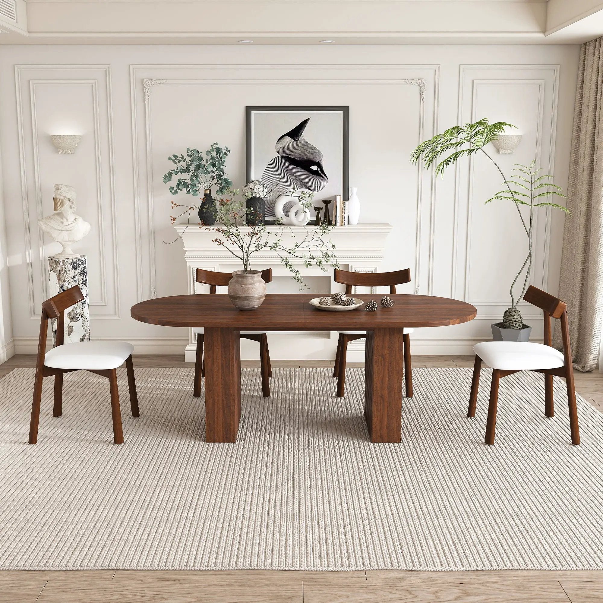 Oval Dining Table Set For 6 With 4 Chairs - Walnut