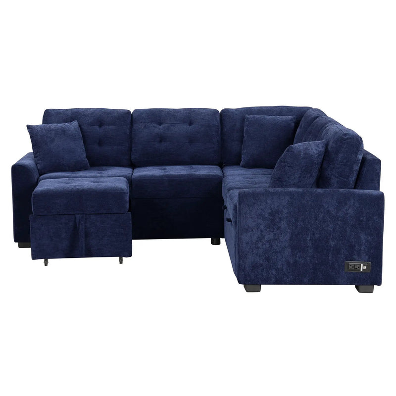 L-Shape Sofa Bed Pull-Out Sleeper Sofa With Wheels, USB Ports, Power Sockets For Living Room by HouseOfZazla