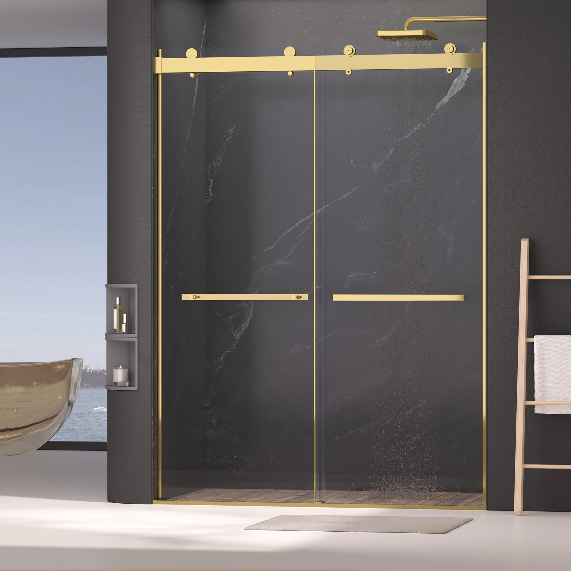 Dual Sliding Frameless Shower Door 56-60 in W x 75 in H by HouseOfZazla