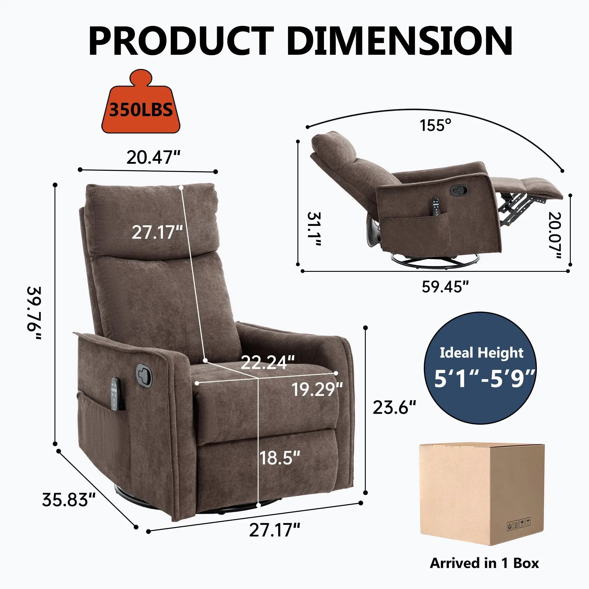 Heat Massage Manual Recliner Chair with Rocker and Swivel in Fabric by HouseOfZazla