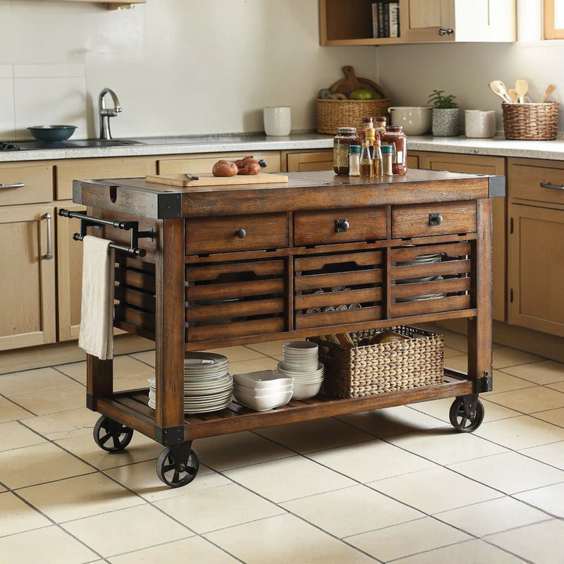 Kaif - Distressed Chestnut Kitchen Cart - Chestnut by HouseOfZazla