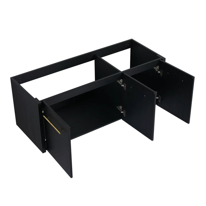 Contemporary 48" Wall Mounted Bathroom Vanity With Resin Sink And Soft Closing Doors And Line - Black Chestnut by HouseOfZazla