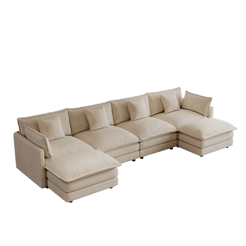 Oversized U Shape Sofa with 2 Ottomans in Light Coffee by HouseOfZazla