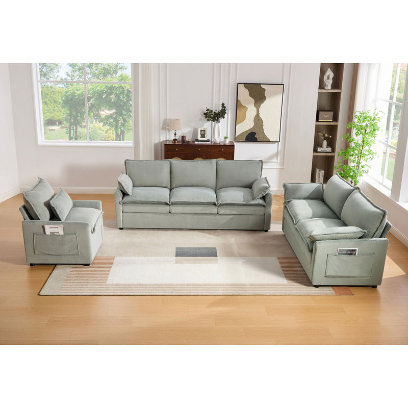 Modern Sofa Set With Double Layer Cushion And Side Storage Pockets by HouseOfZazla