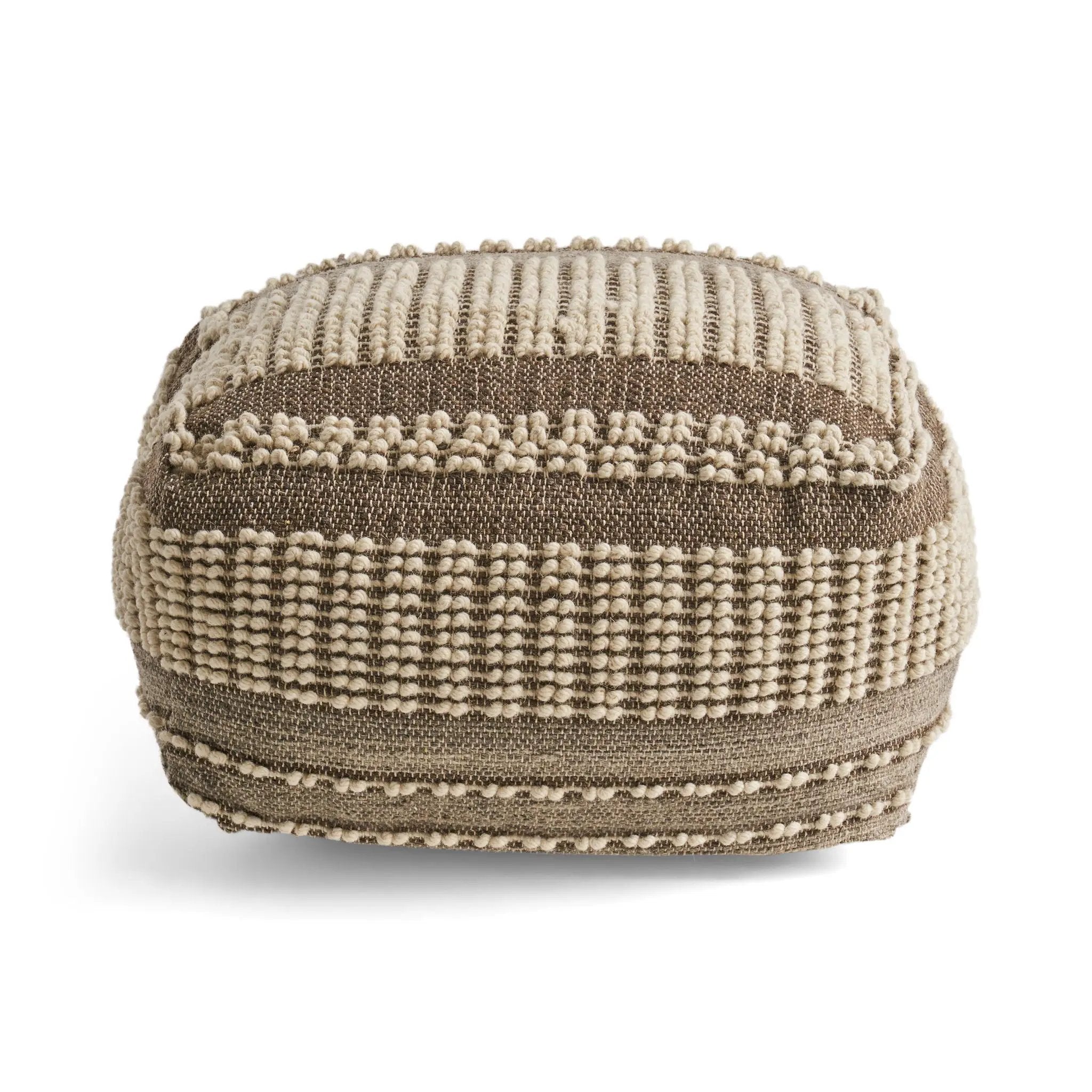 Rustic Wool And Cotton Large Pouf, Handcrafted Tufted Design - Brown / Beige by Unique Piece Furniture