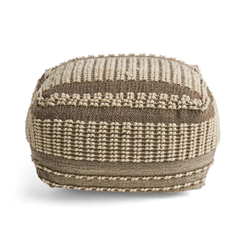 Rustic Wool And Cotton Large Pouf, Handcrafted Tufted Design - Brown / Beige by Unique Piece Furniture
