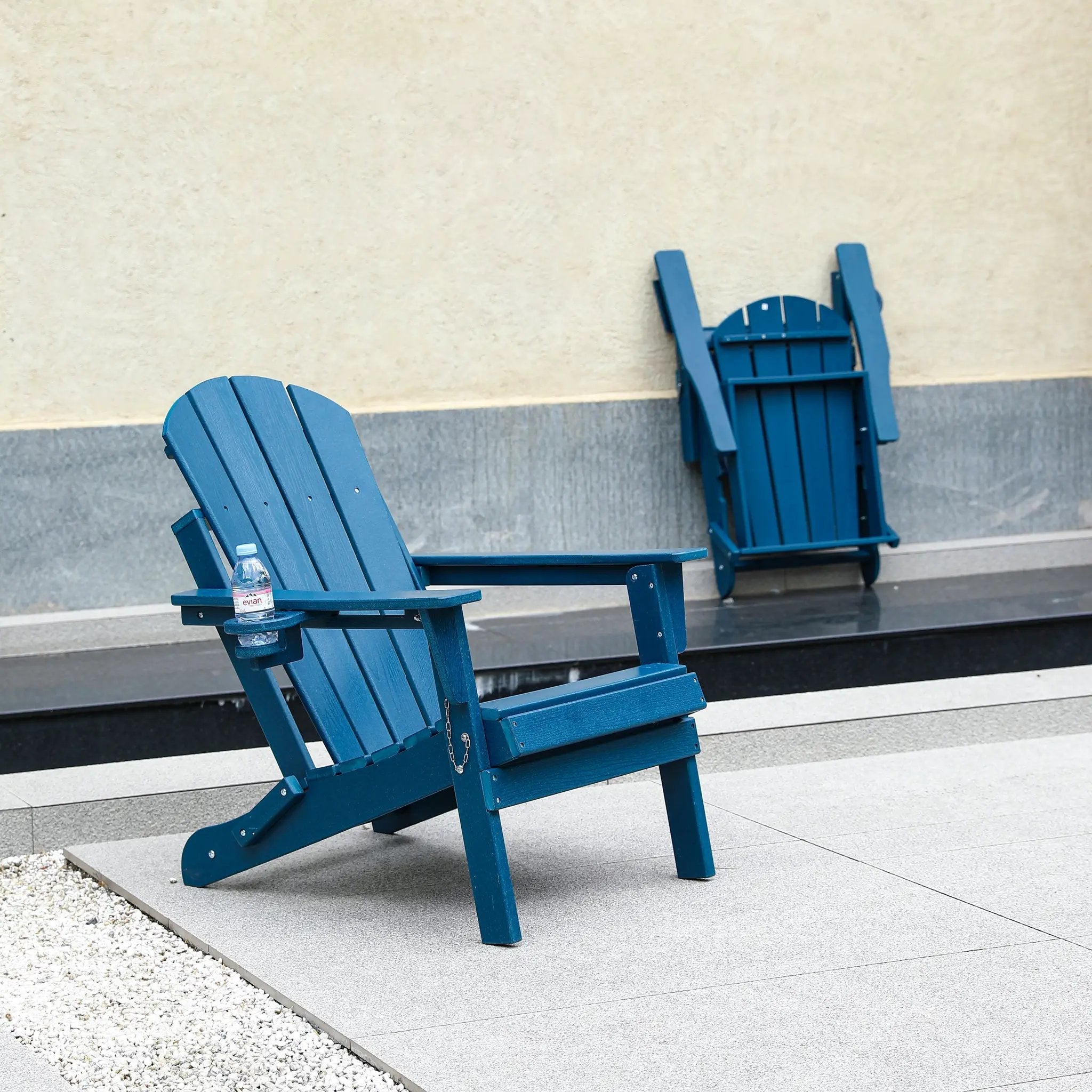 Folding Adirondack Chair with Dual Cup Holder - Navy Blue by HouseOfZazla