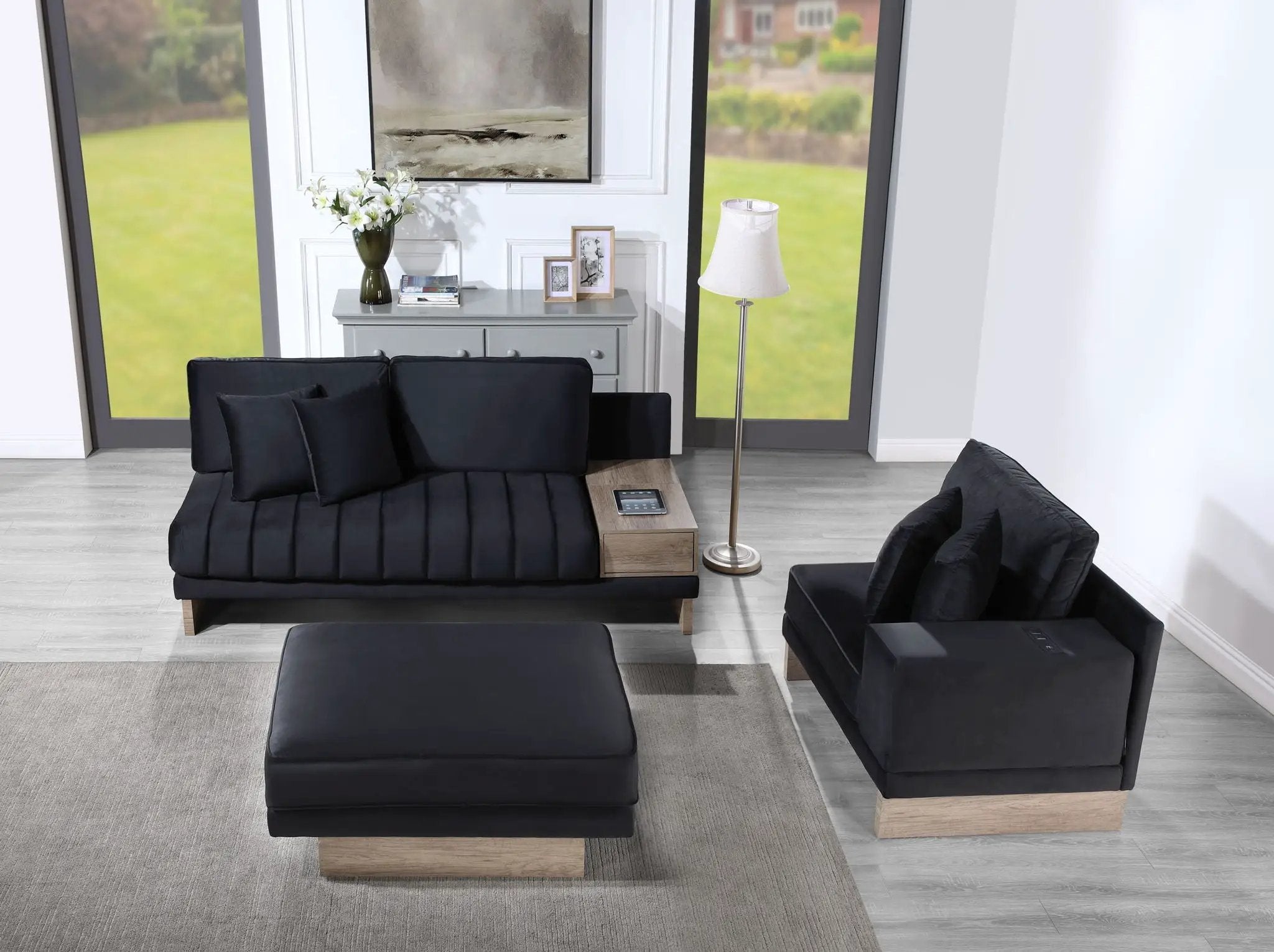 Memphis - Reversible Sectional Sofa Ottoman With Storage Compartment, Drawer, USB ports, Charging Outlets by Unique Piece Furniture