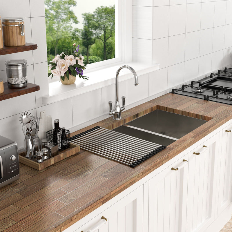 Undermount Double Bowl Kitchen Sink 16 Gauge With 9" Deep Basin - Brushed Nickel by HouseOfZazla