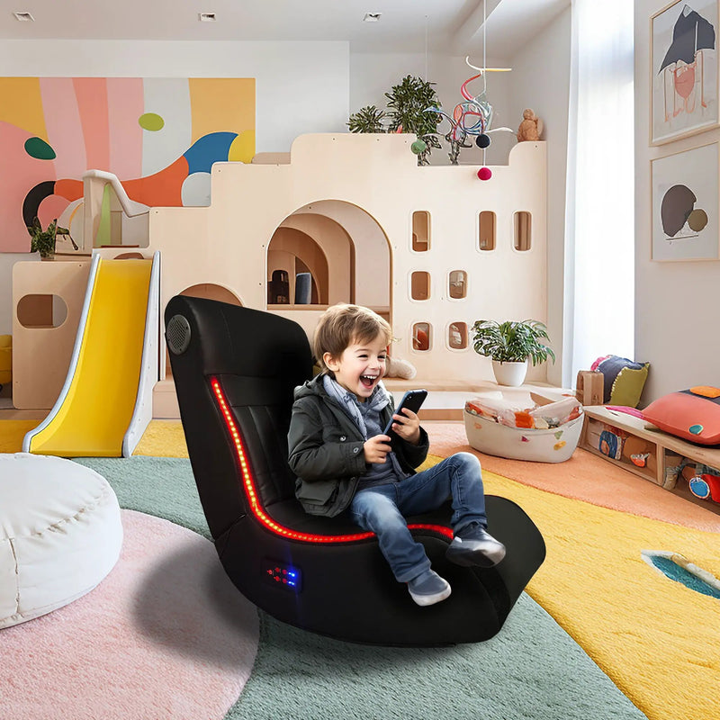 Foldable Gaming Chair With Onboard Speakers, LED Strip Lighting, Bluetooth, Vibration Massage, USB Charging Port - Black by HouseOfZazla