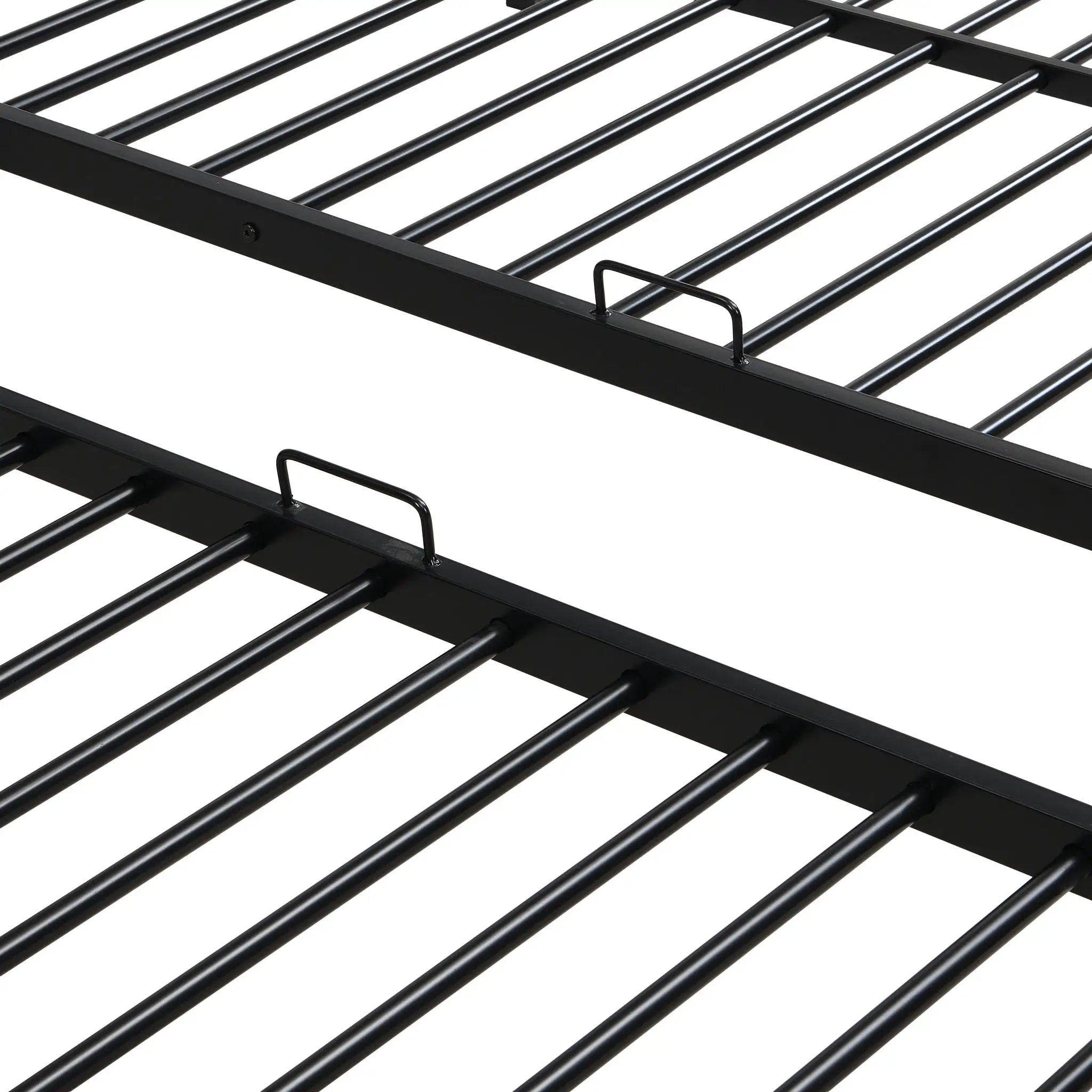 Modern Metal Triple Bunk Bed With Vertical Ladder, Safety Rail, And Storage Shelf - Black by HouseOfZazla