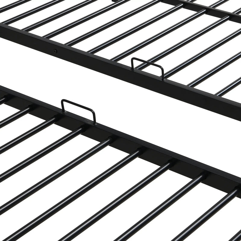 Modern Metal Triple Bunk Bed With Vertical Ladder, Safety Rail, And Storage Shelf - Black by HouseOfZazla