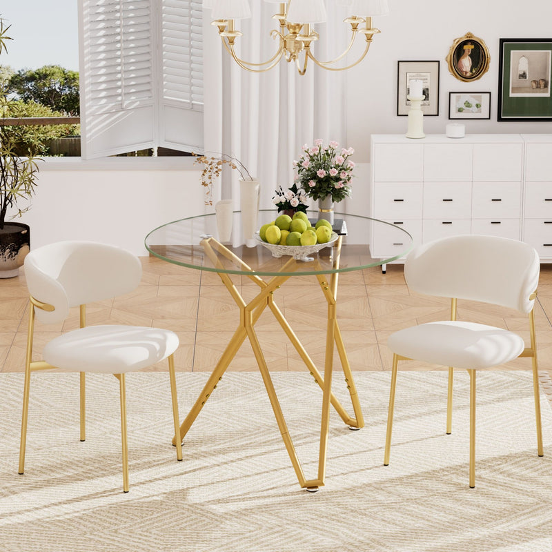 Modern Round Tempered Glass Dining Table With Sturdy Metal Legs For 1 - 4 People - Gold by HouseOfZazla