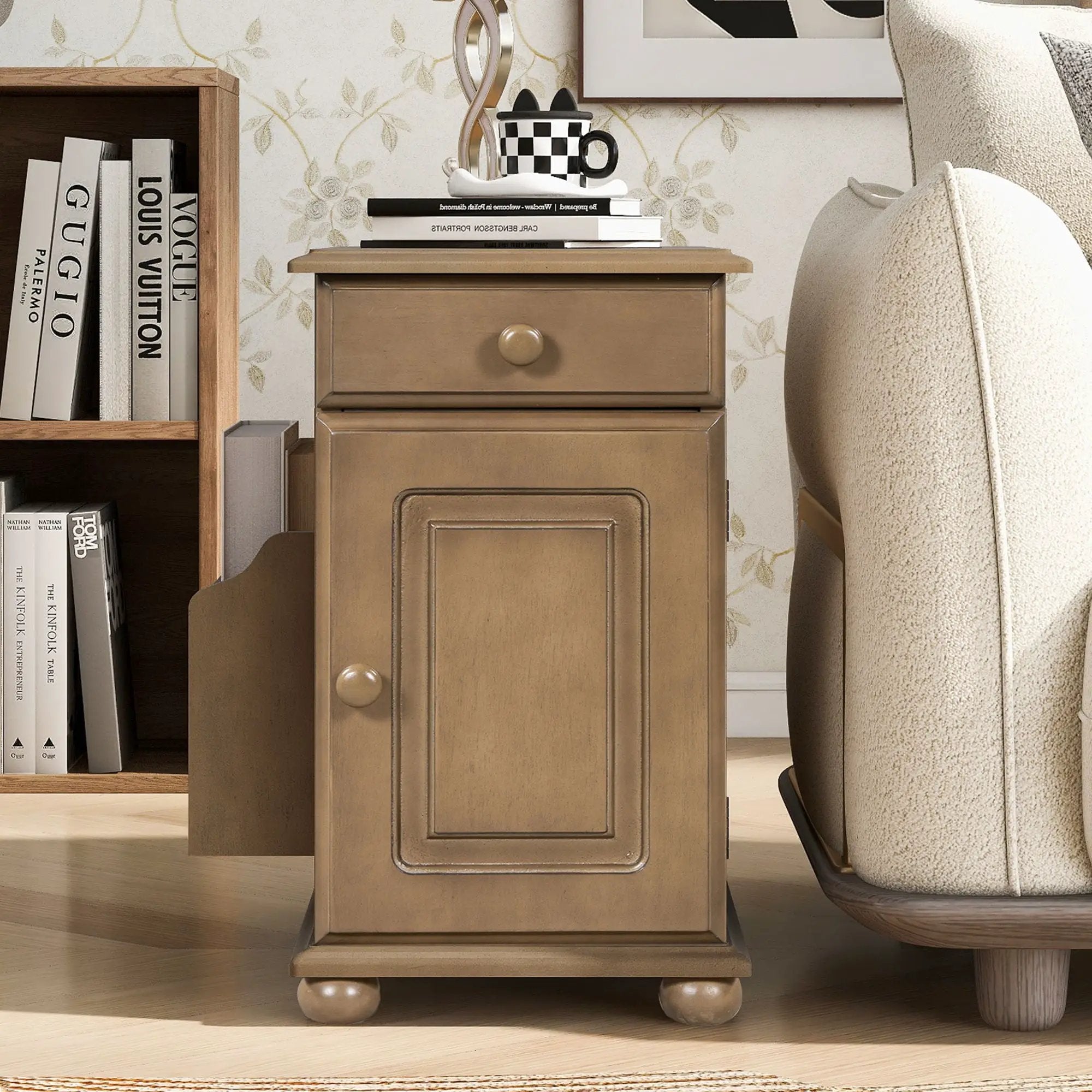 Vintage Flip Top Side Table With USB Ports by HouseOfZazla