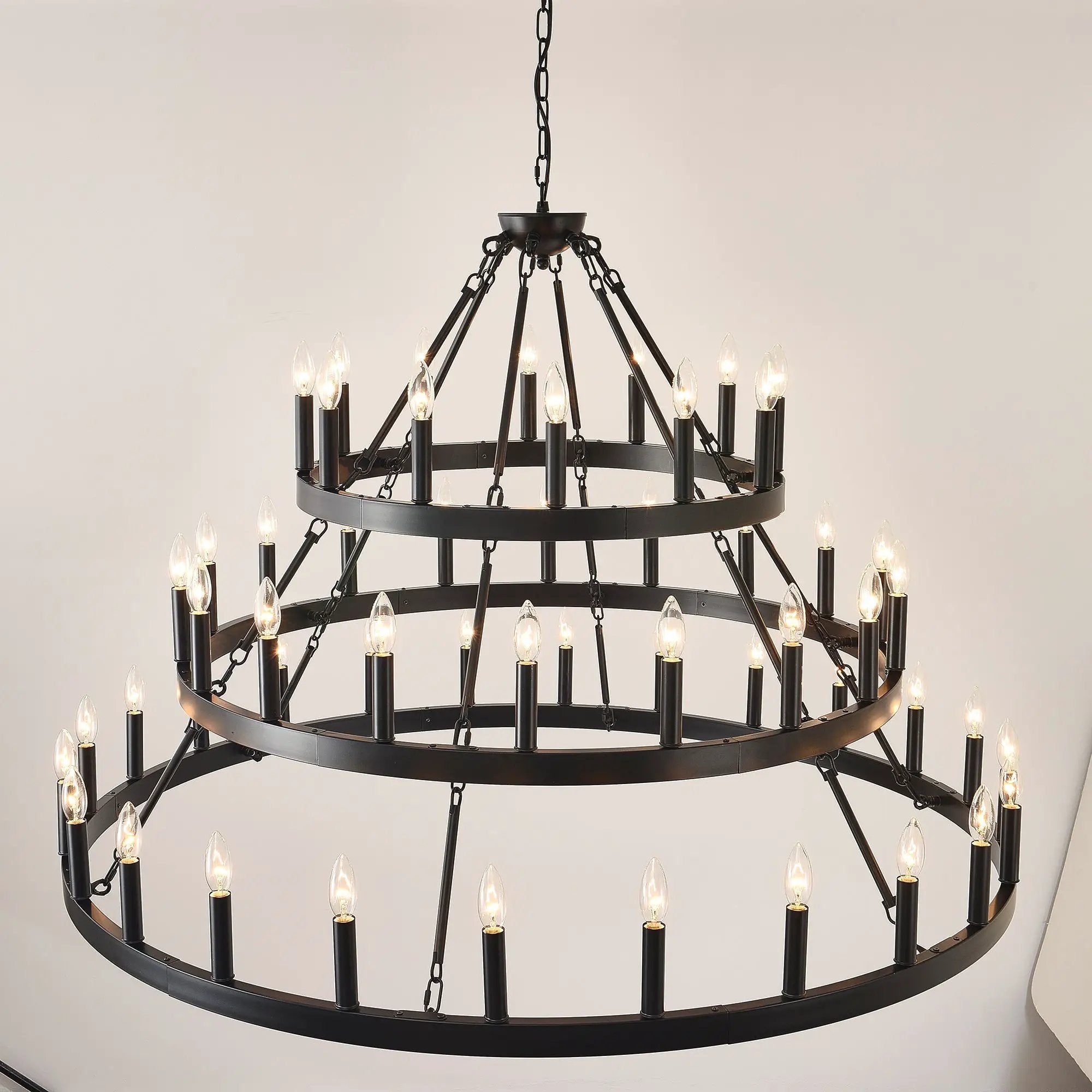 3 Tiers Wagon Wheel Chandelier - 54-Light Matte Black Metal by HouseOfZazla