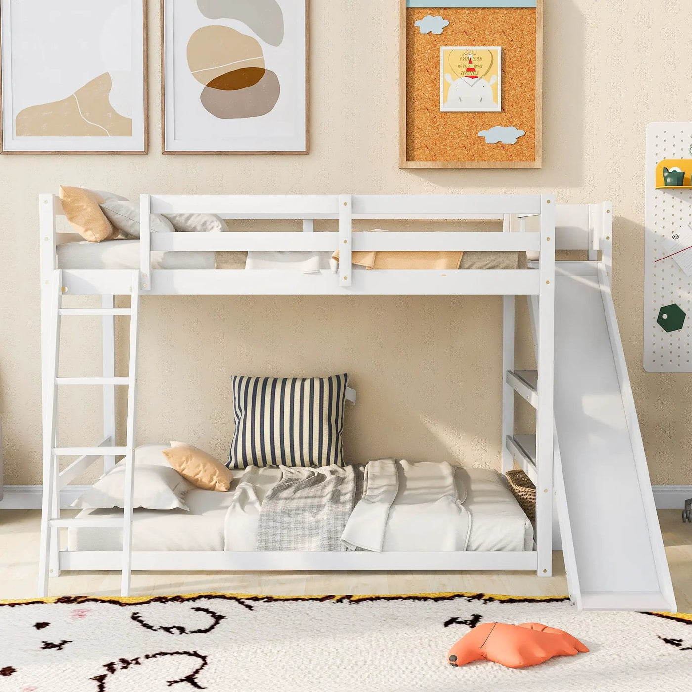 Bunk Bed With Ladder, Slide, And Shelves Pine Wood by HouseOfZazla