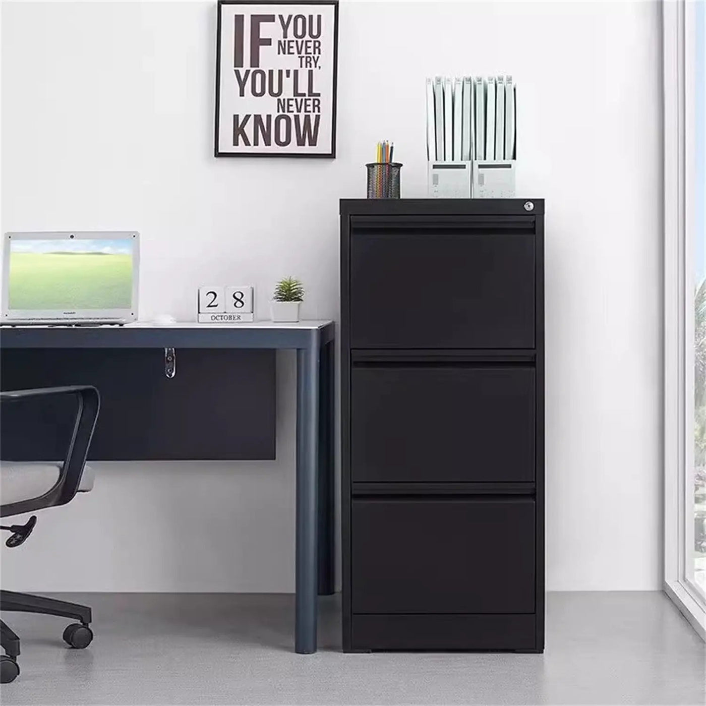 Durable Metal 3 Drawer File Cabinet With Lock For Office Storage by Unique Piece Furniture