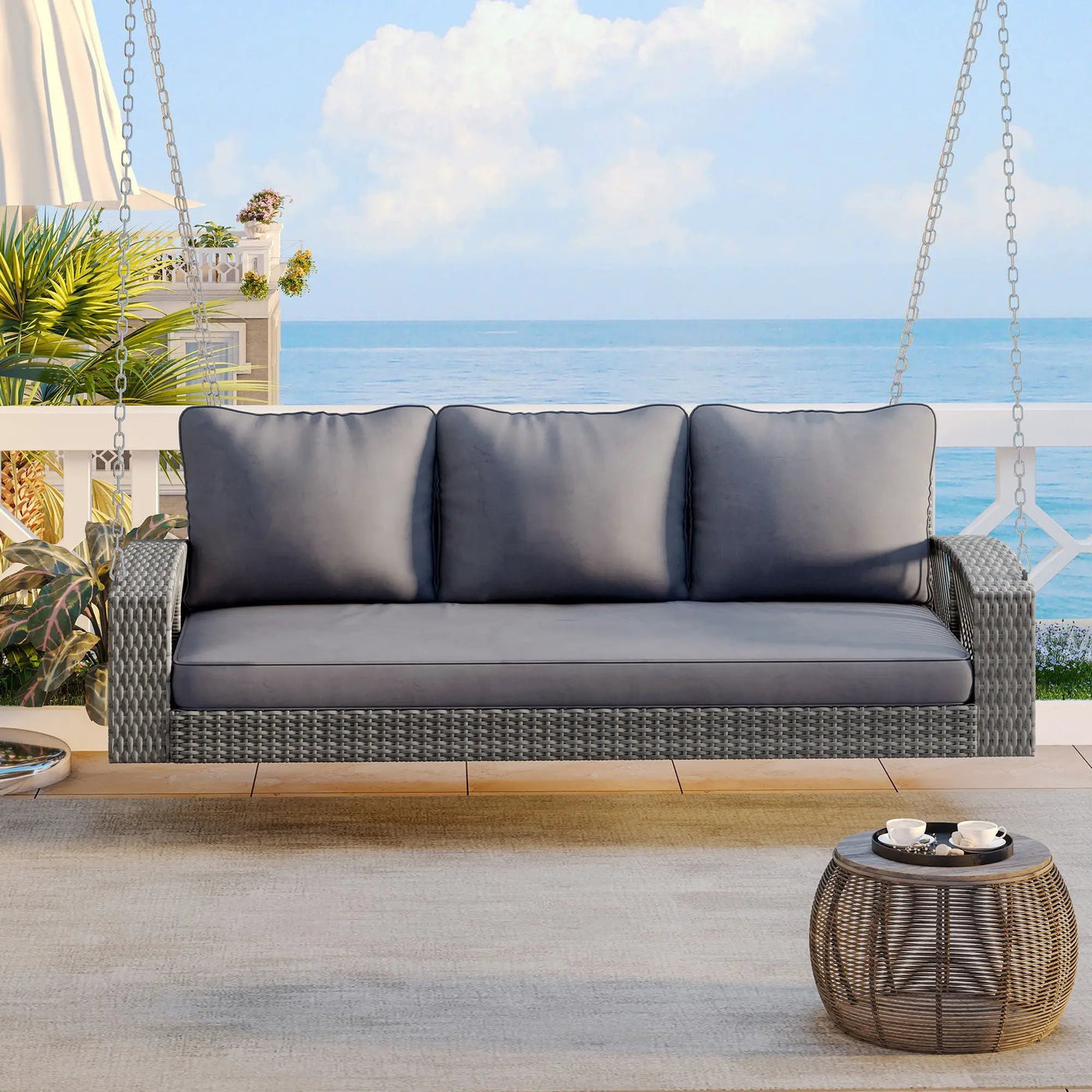 3 Person Large Patio Swing Bench With Cushions For Backyard by HouseOfZazla