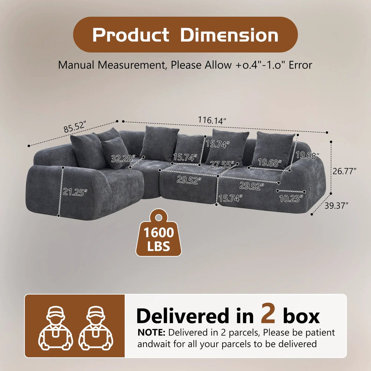 Oversized Cloud Velvet Curved Sectional Couch - 118' by HouseOfZazla