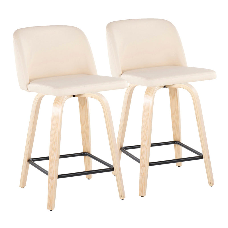 Toriano - Contemporary Modern Design Fixed Height Counter Stool With Swivel With Square Footrest (Set of 2) by HouseOfZazla