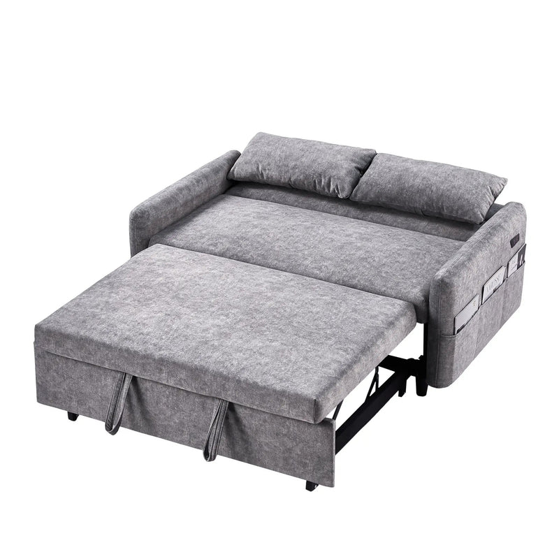 Pull Out Sleep Sofa Bed Loveseats Sofa Couch With Adjsutable Backrest, Storage Pockets, 2 Soft Pillows, USB Ports For Living Room, Bedroom, Apartment, Office by HouseOfZazla