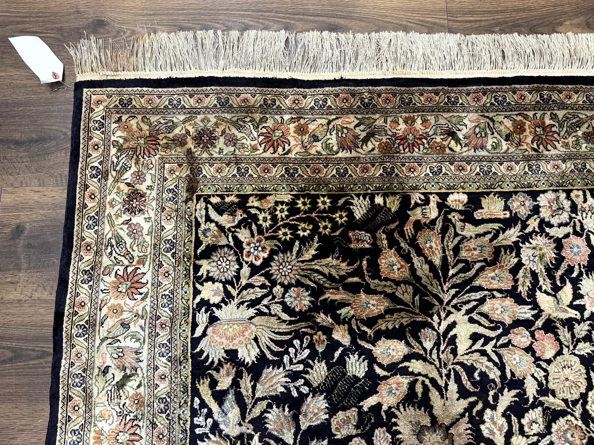 Silk Rug 4x6, Black and Cream, Floral & Bird Pictorials, Fine 330 KPSI, Sino Persian Rug by Jewel Rugs