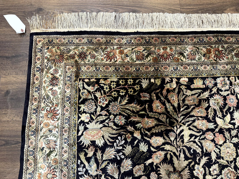 Silk Rug 4x6, Black and Cream, Floral & Bird Pictorials, Fine 330 KPSI, Sino Persian Rug by Jewel Rugs