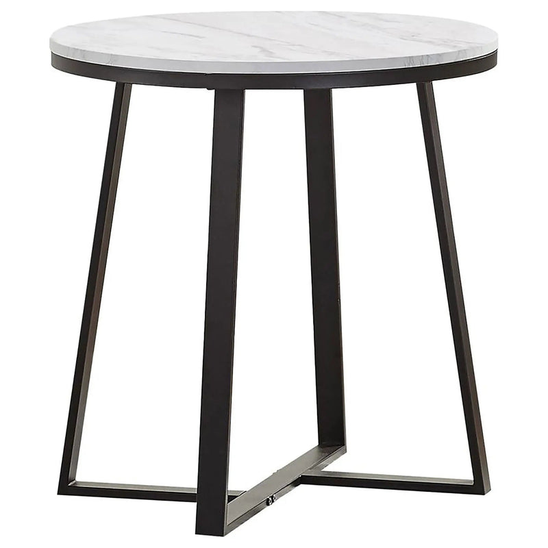 Hugo Round Faux Marble End Table White and Matte Black by Unique Piece Furniture