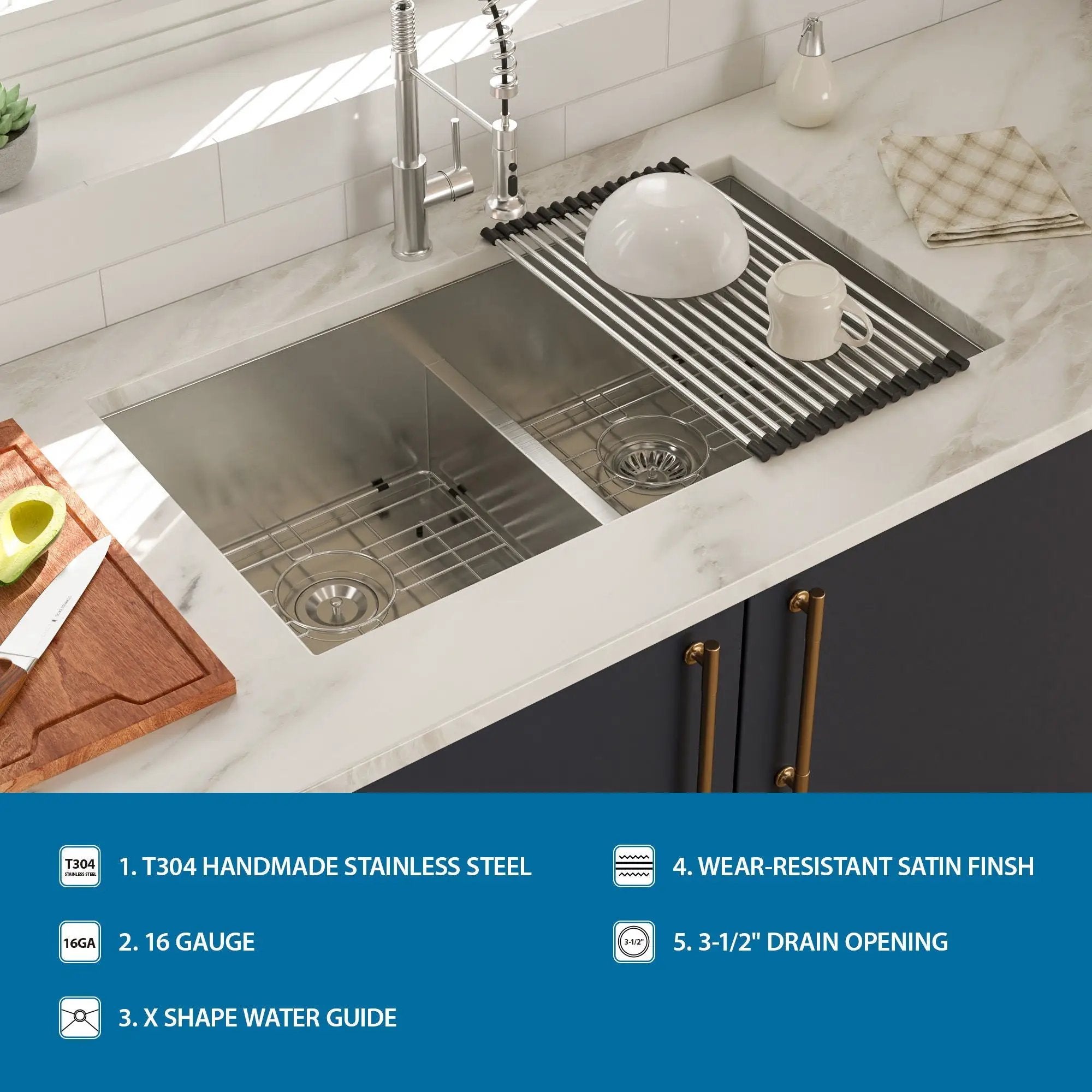 Modern Double Bowl Undermount Sink Design With 10" Deep Basins by HouseOfZazla