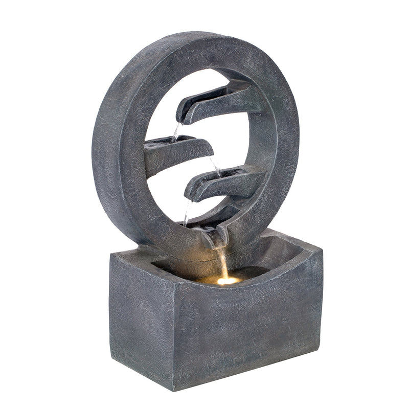 26.77'H Gray Circular Polyresin Outdoor Water Fountain with LED Light by HouseOfZazla