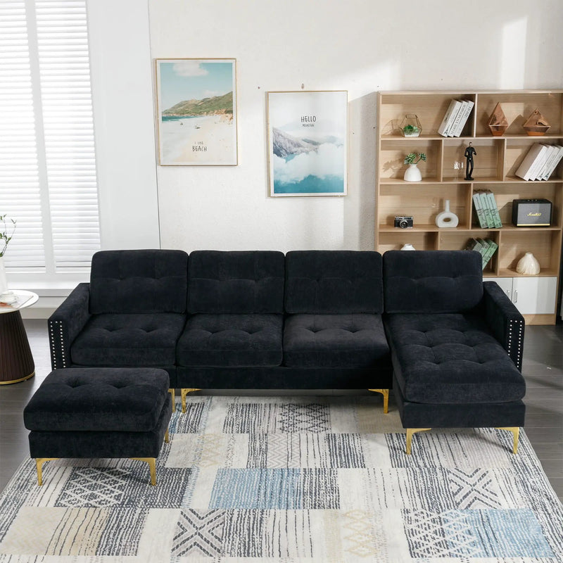 Modern L - Shape Convertible Sectional Sofa With Movable Ottoman by HouseOfZazla