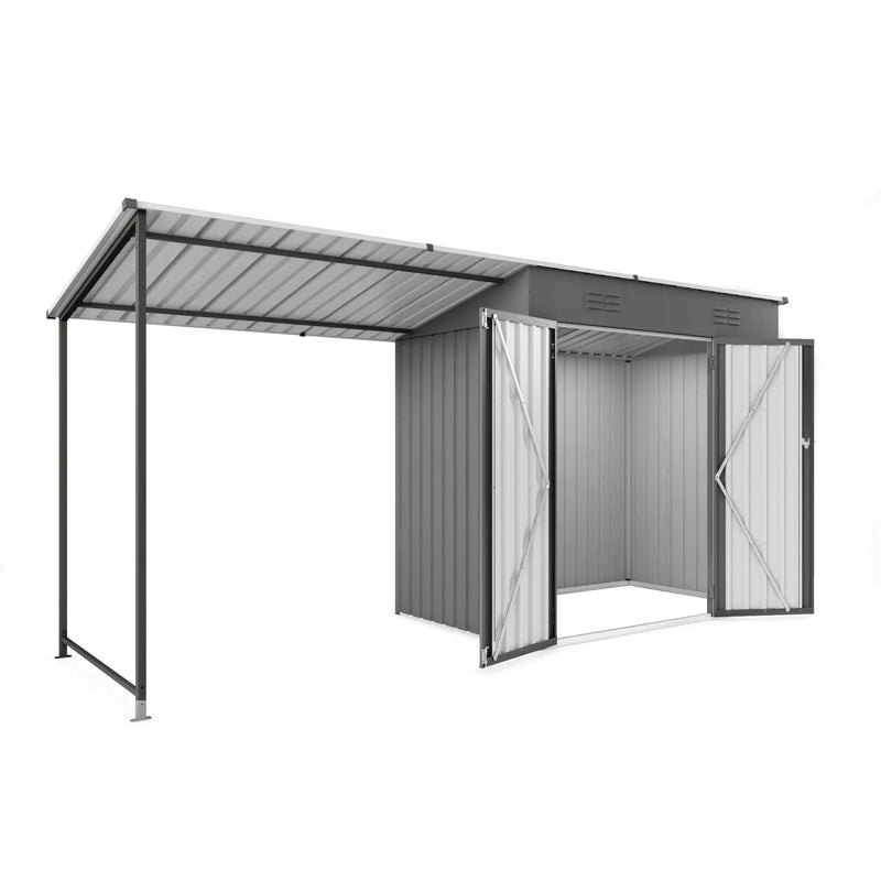 Lean To Shed With Open Sided Pergola, Outdoor Storage Shed & Attached Hardtop Gazebo Combo - Gray by HouseOfZazla