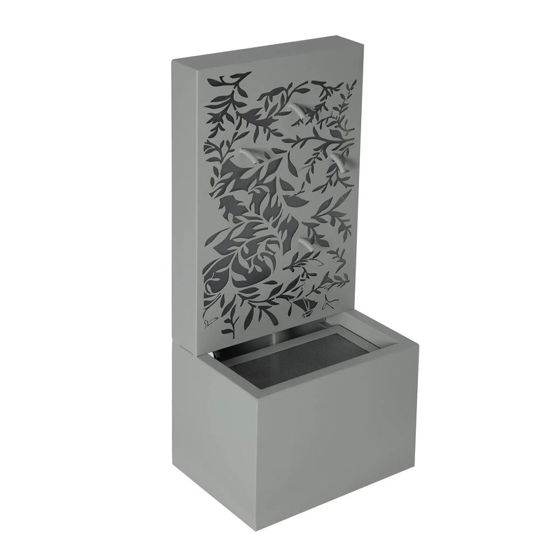 30.71' Light Gray Metal Leaf Cutout Outdoor Water Wall Fountain with LED Lights by HouseOfZazla