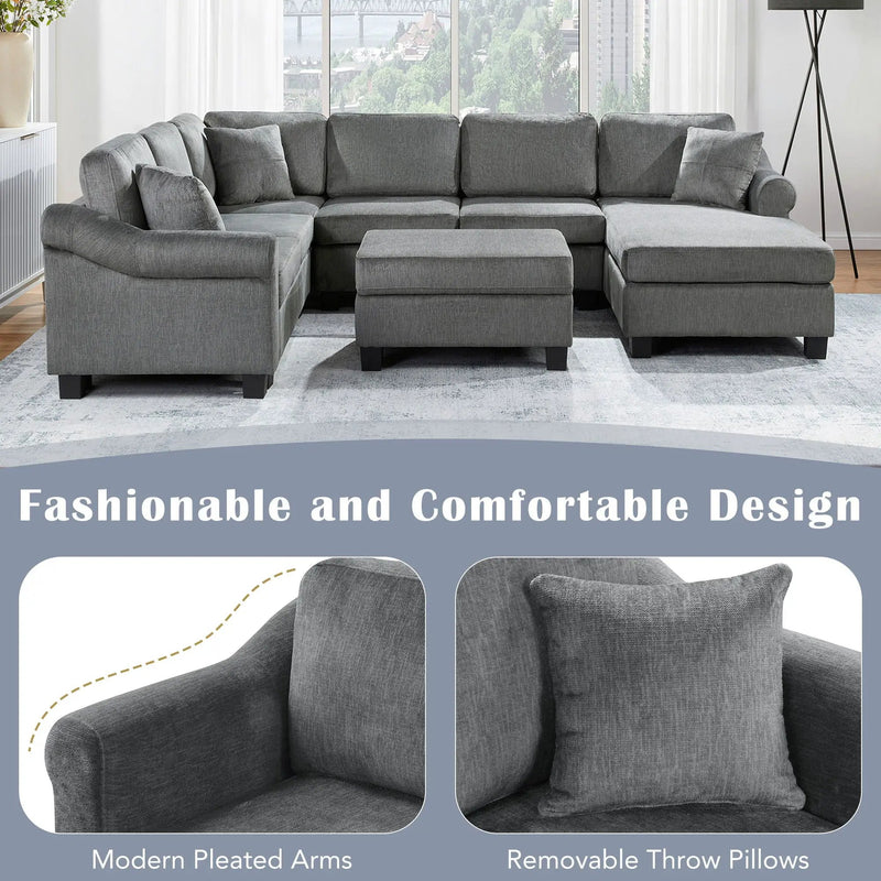 Contemporary U - Shaped Sectional Sofa With Movable Storage Ottoman by Unique Piece Furniture