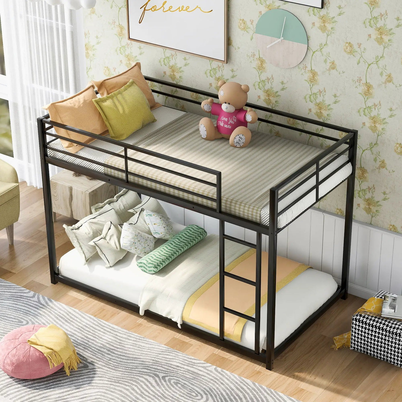 Metal Bunk Bed, Low Bunk Bed With Ladder by Unique Piece Furniture