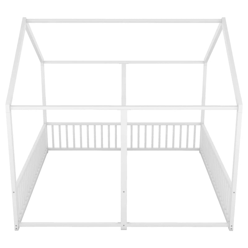 Metal Twin Size House Platform Beds 2 Shared Beds - Antique White by Unique Piece Furniture