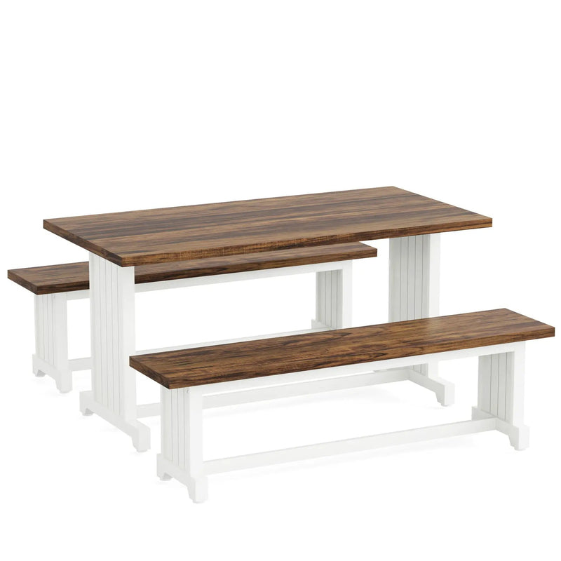 3 Piece Dining Table Set For 2 - 4, With Space Saving Benches - Brown / White by HouseOfZazla