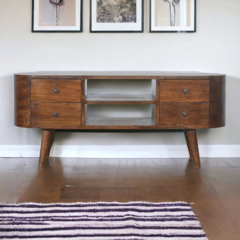 Solid Wood Rounded Entertainment Unit by HouseOfZazla