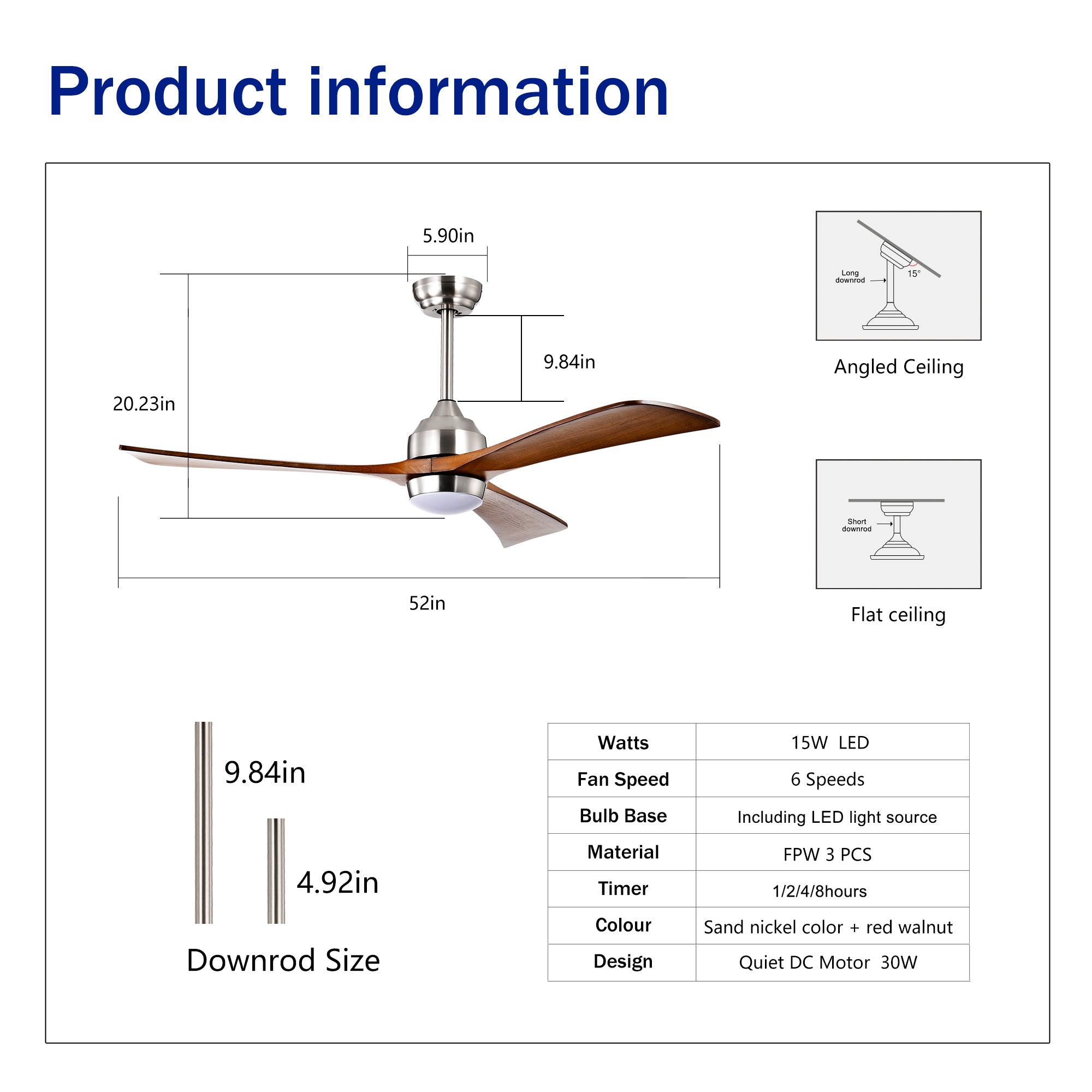 52" Solid Wood Blades Ceiling Fan with Lights and Remote Control by HouseOfZazla