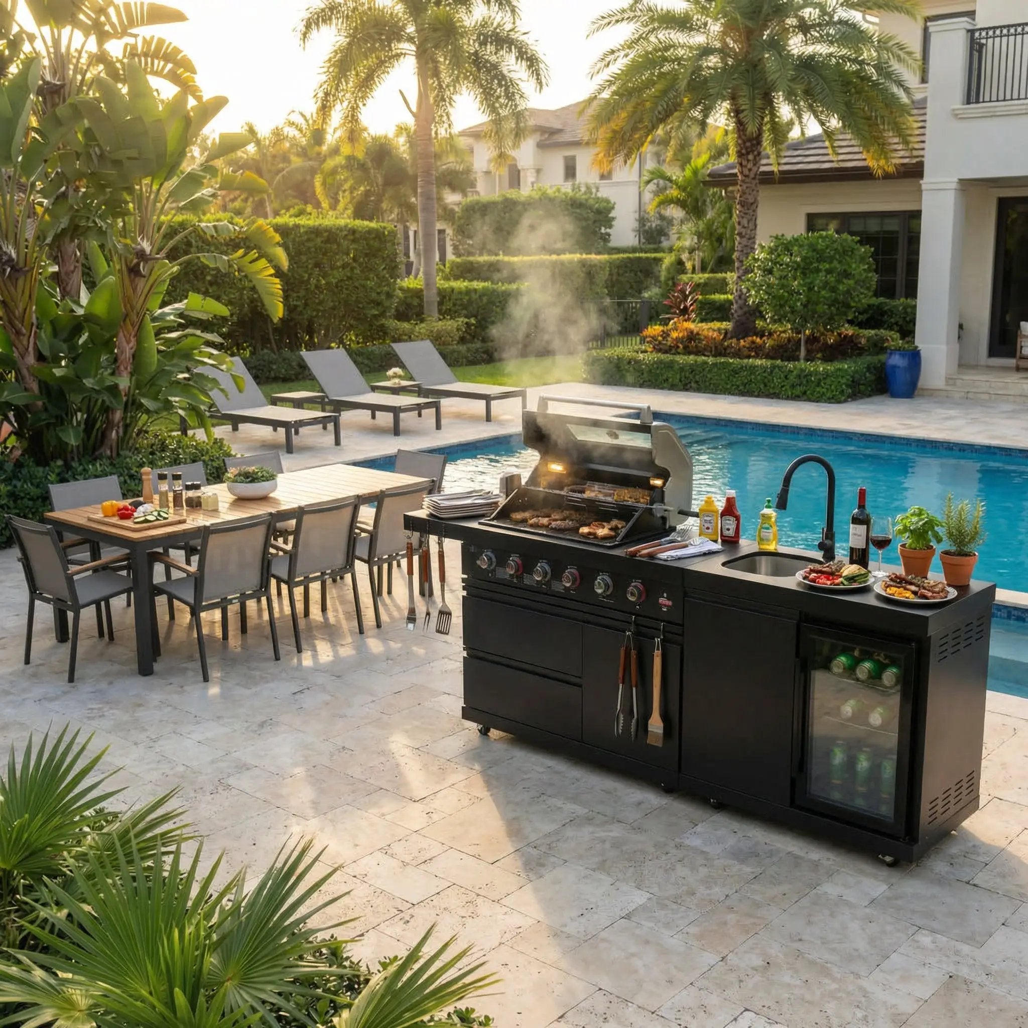 84-Inch Deluxe Stainless Steel Gas Outdoor Kitchen Barbecue Island Grill by HouseOfZazla