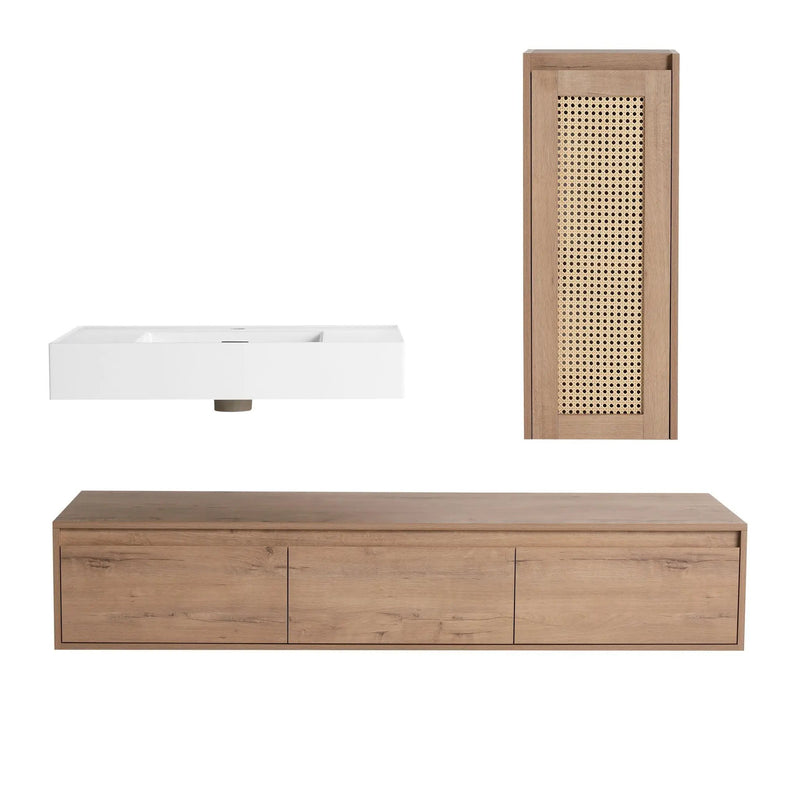 Modern Imitative Wall Mounted Bathroom Vanity With Resin Sink And Side Cabinet by HouseOfZazla