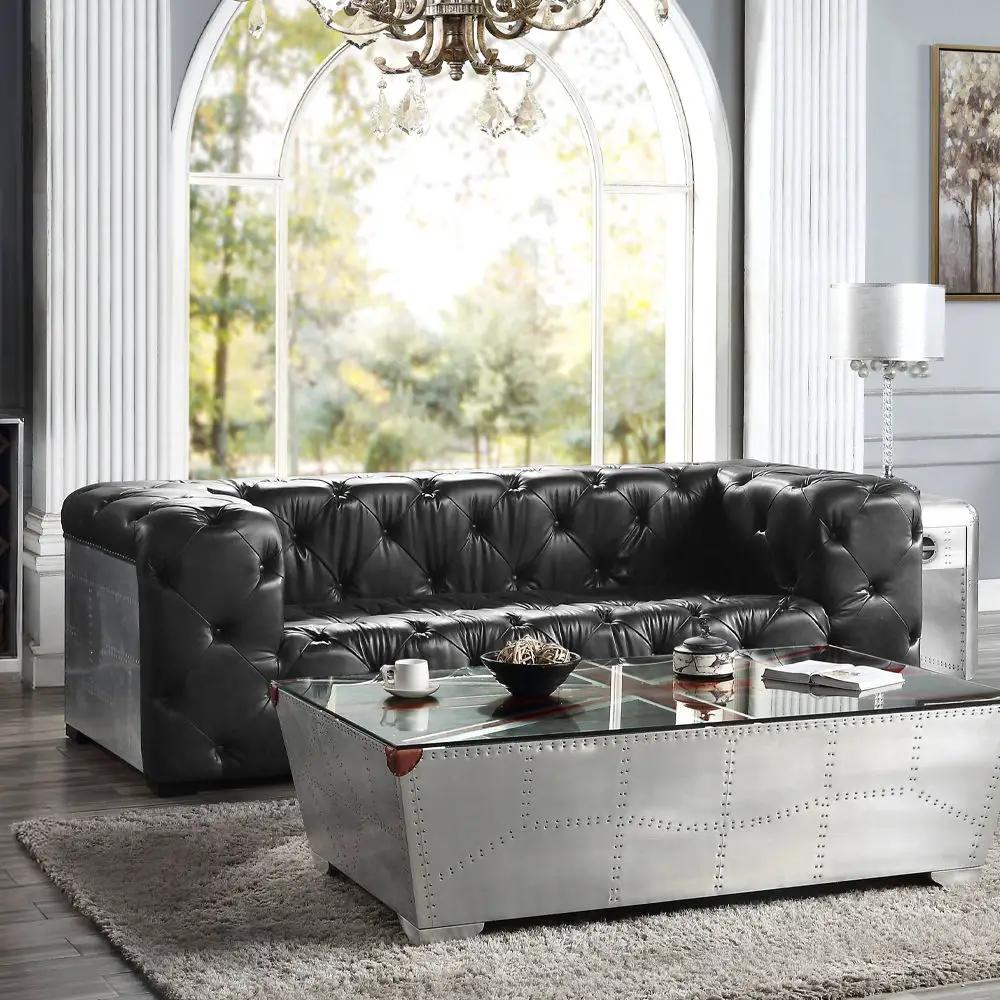 Brancaster - Sofa - Black Top Grain Leather & Aluminum by Unique Piece Furniture