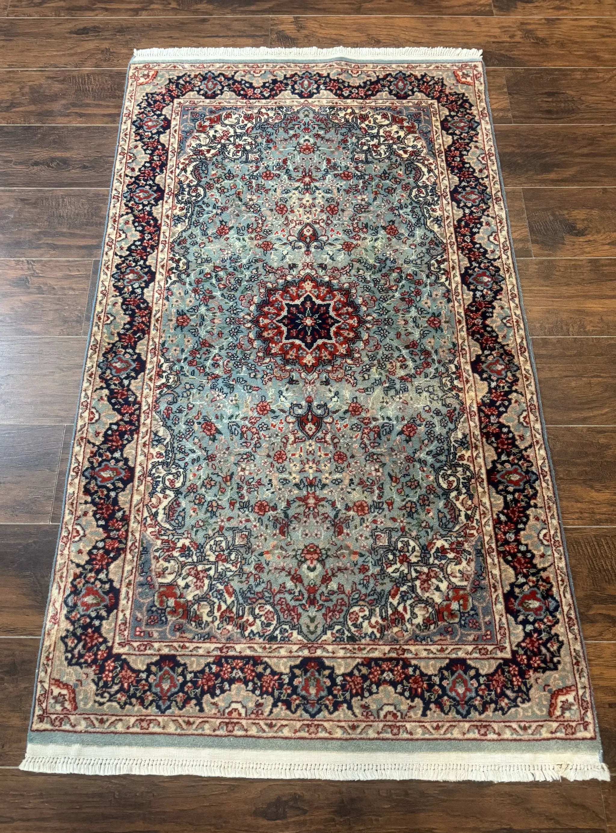Indo Persian Kerman Rug 3x5, Light Blue, Floral Medallion by Jewel Rugs