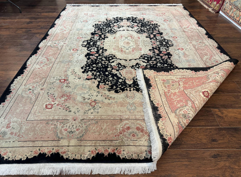 Pak Persian Tabriz Rug 8.6 x 11.6, Black Pink, Traditional Elegant Formal Oriental Carpet, Dining Room Rug, Fine 225 KPSI by Jewel Rugs