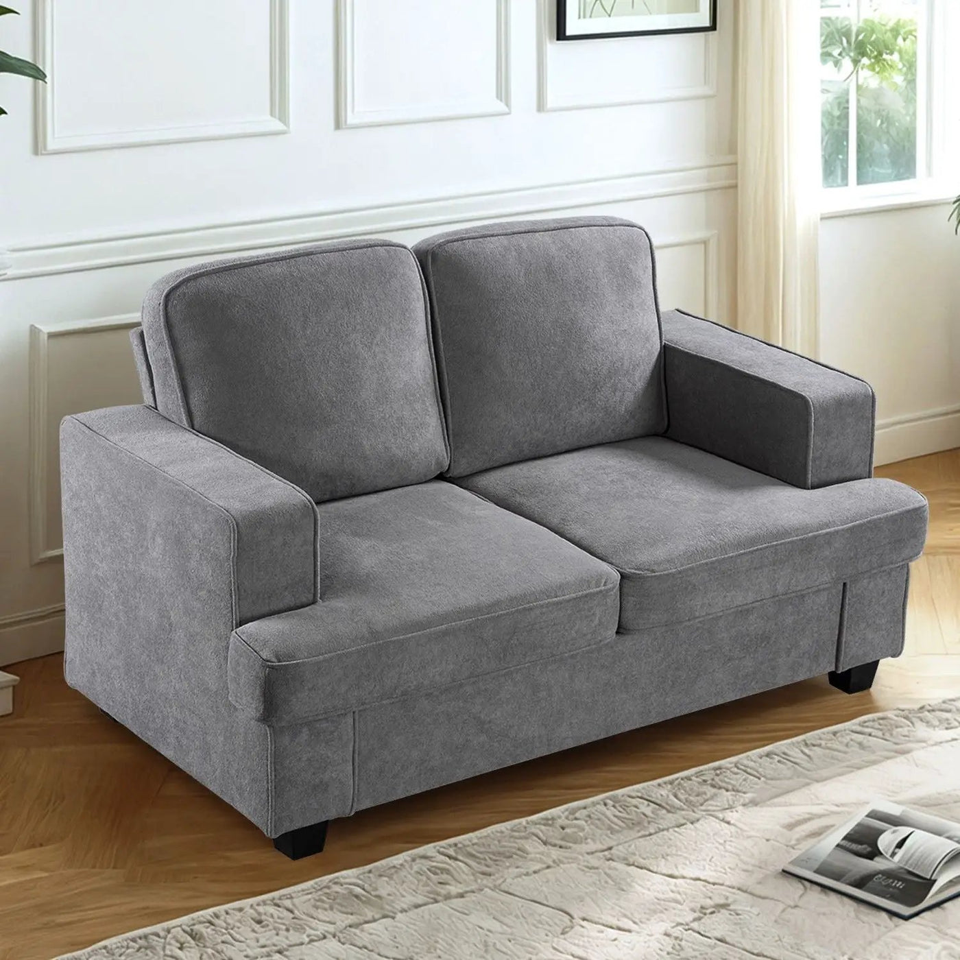 Modern Loveseat, Comfortable 2 Seater Couch With Deep Seating, Loose Back Cushions, Wide Arms by Unique Piece Furniture