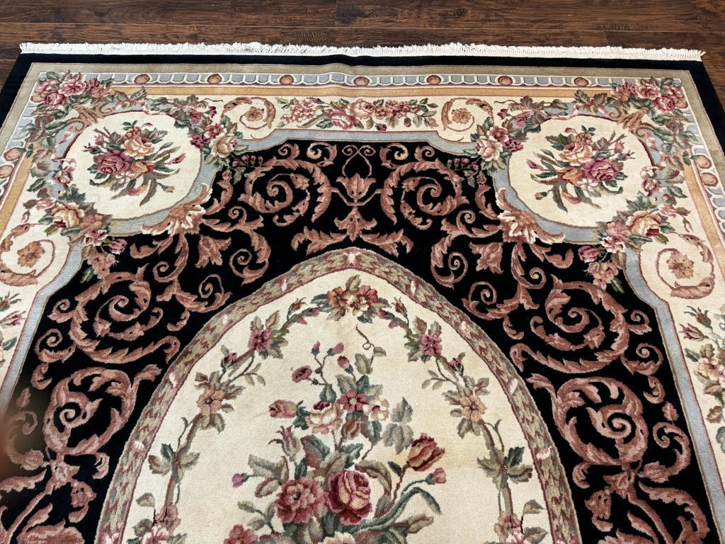 Aubusson Rug 8x10, Floral, Wool Pile, Elegant, European Design, Handmade, Fine by Jewel Rugs