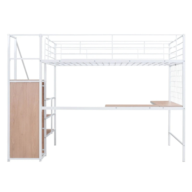 Loft Bed With Desk And Grid, Stylish Frame With Lateral Storage Ladder And Wardrobe by HouseOfZazla