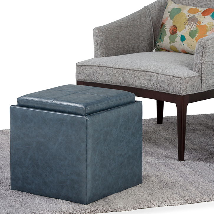 Rockwood - Upholstered Cube Storage Ottoman With Tray by HouseOfZazla